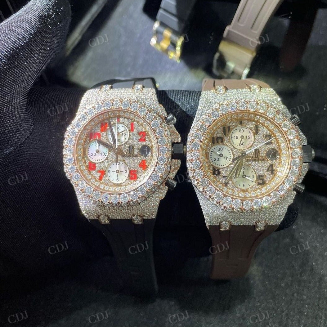 AP Chrono Audemars Piguet Silicon Belt Moissanite Diamond Watches customdiamjewel