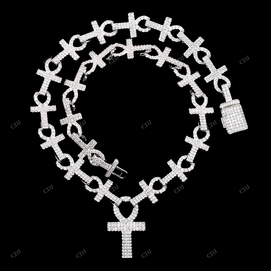 925 Silver Jesus Cross Link Moissanite Chain Chain CustomDiamJewel