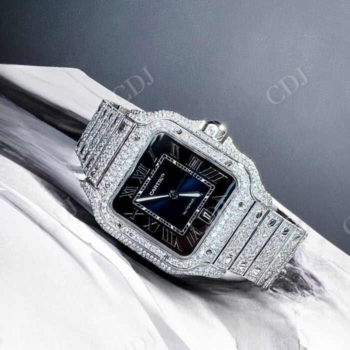 Full White Iced Out Blue Plate Moissanite Watch Wholesaler customdiamjewel