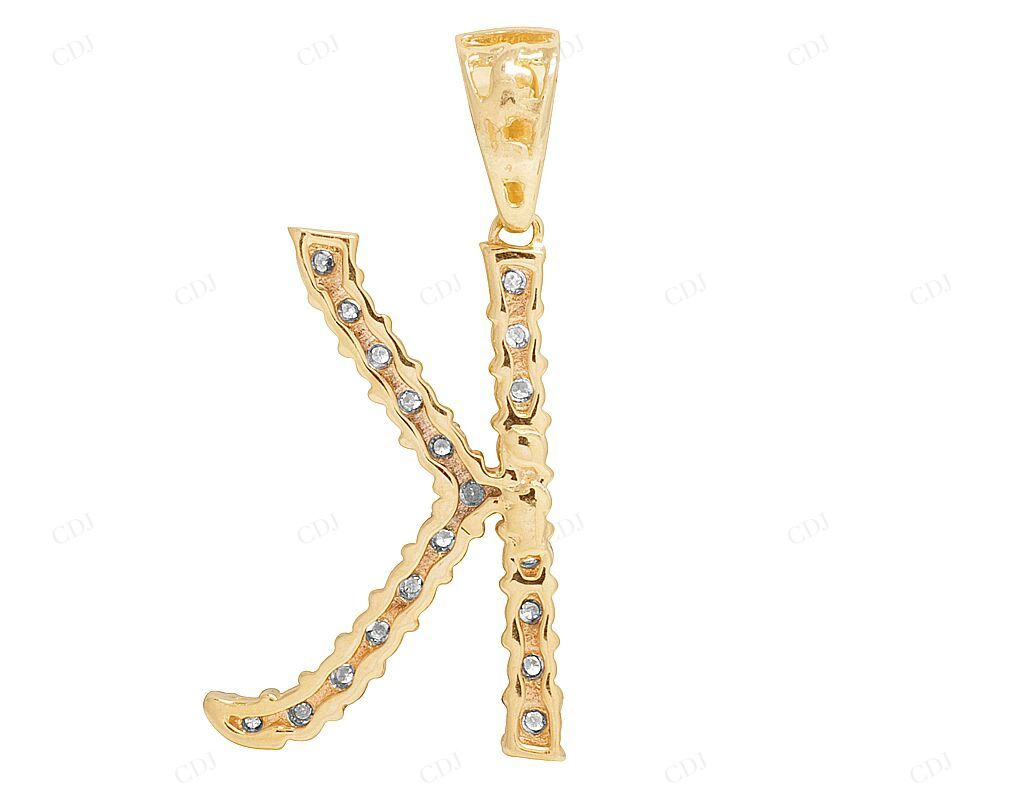 1.3" Natural Diamond 10K Gold K Letter Pendant CustomDiamJewel