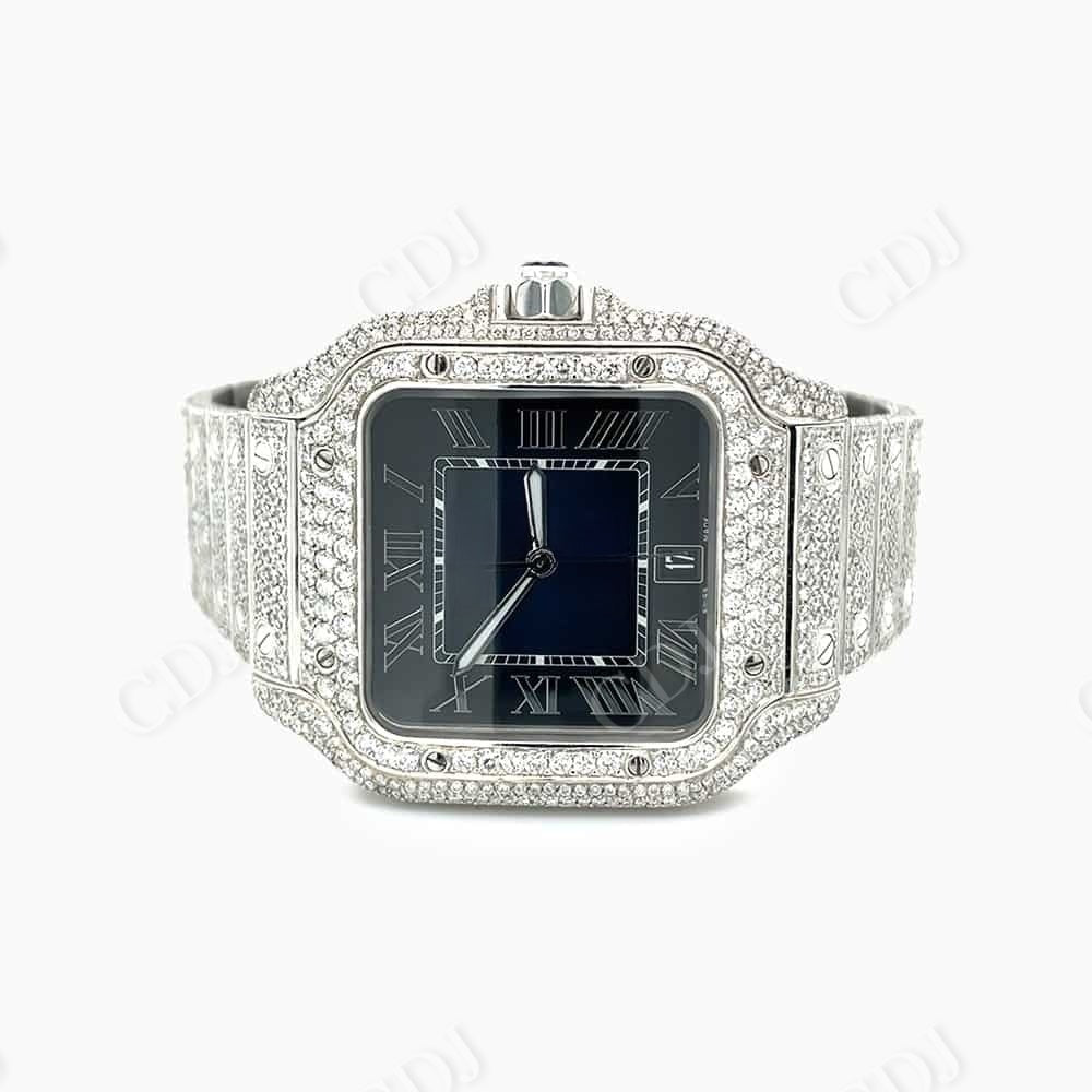 Full White Iced Out Blue Plate Moissanite Watch Wholesaler customdiamjewel