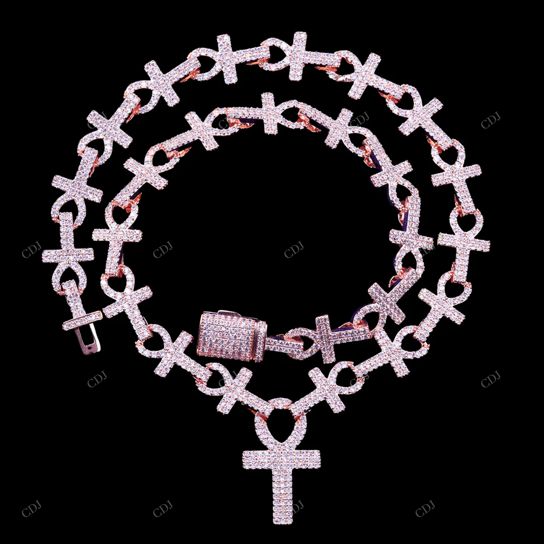 925 Silver Jesus Cross Link Moissanite Chain Chain CustomDiamJewel