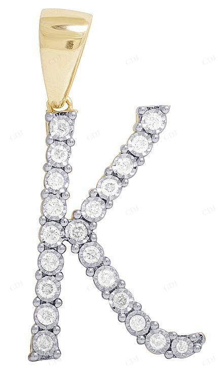 1.3" Natural Diamond 10K Gold K Letter Pendant CustomDiamJewel