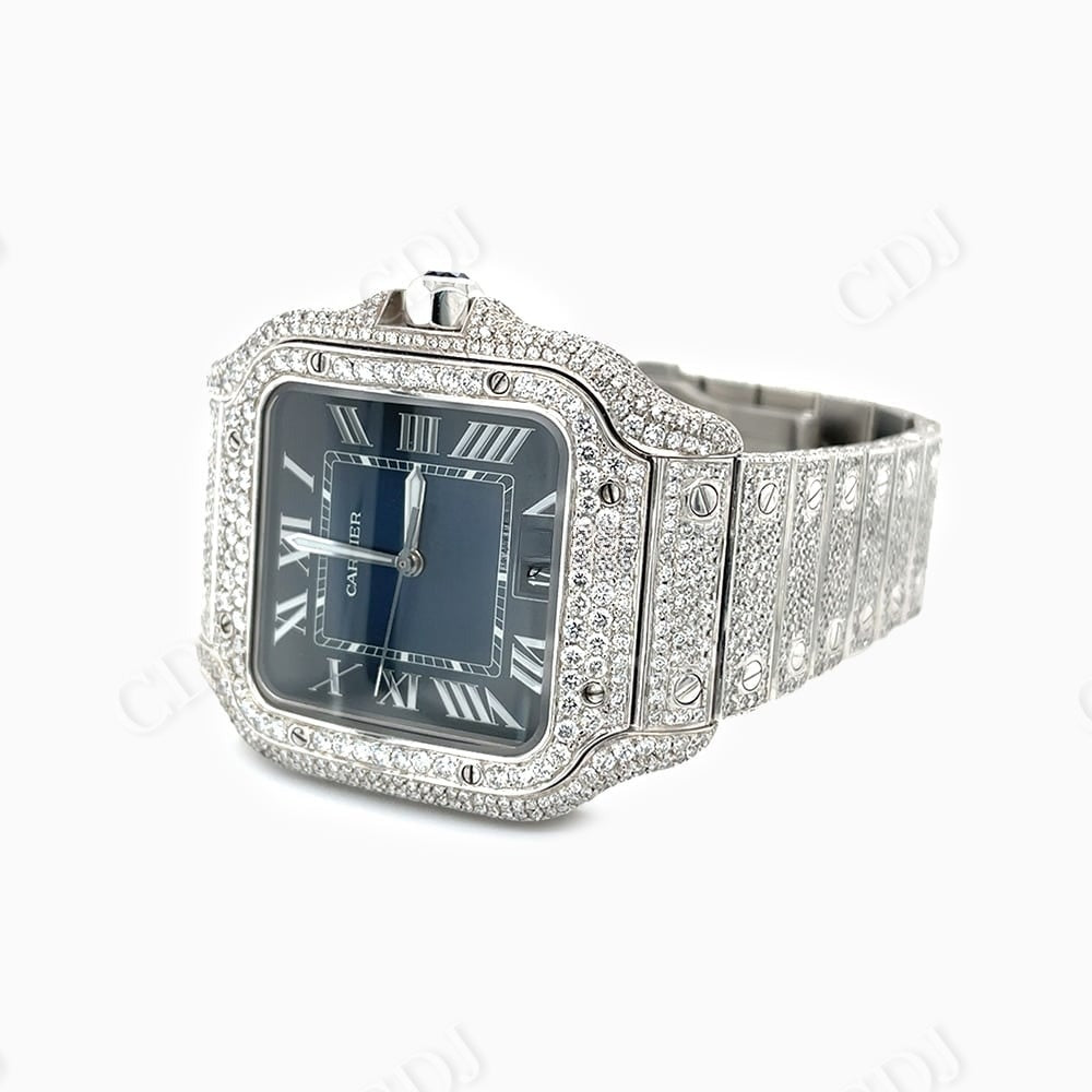 Full White Iced Out Blue Plate Moissanite Watch Wholesaler customdiamjewel