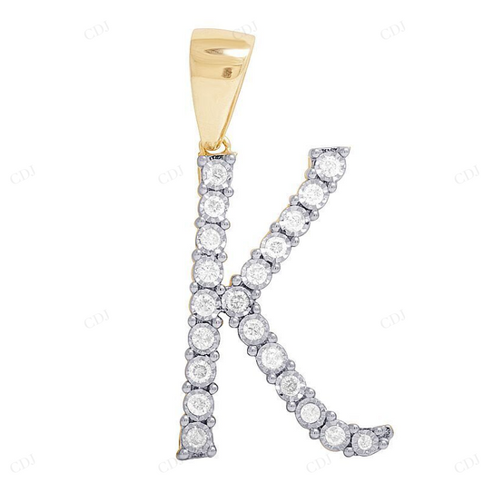 1.3" Natural Diamond 10K Gold K Letter Pendant CustomDiamJewel