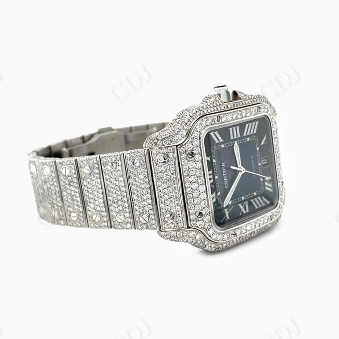Full White Iced Out Blue Plate Moissanite Watch Wholesaler customdiamjewel