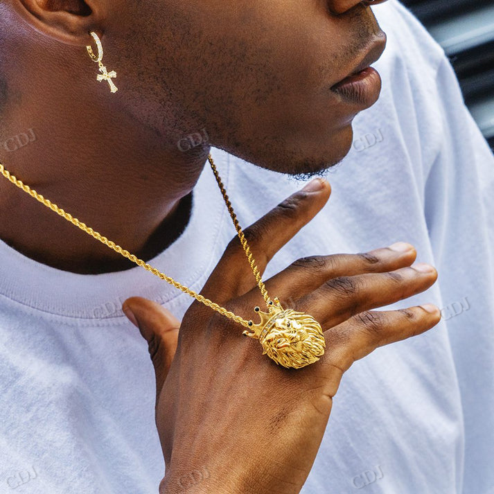 Gold Lion Head Crown Pendant hip hop jewelry CustomDiamJewel