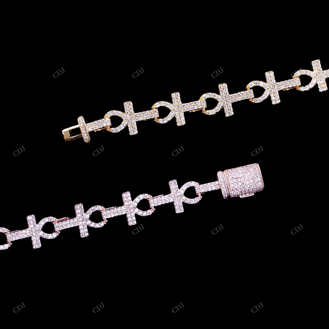 925 Silver Jesus Cross Link Moissanite Chain Chain CustomDiamJewel