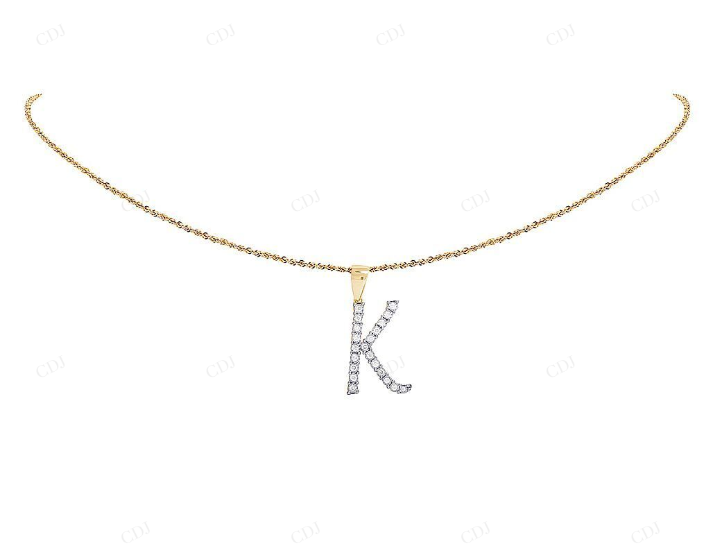1.3" Natural Diamond 10K Gold K Letter Pendant CustomDiamJewel