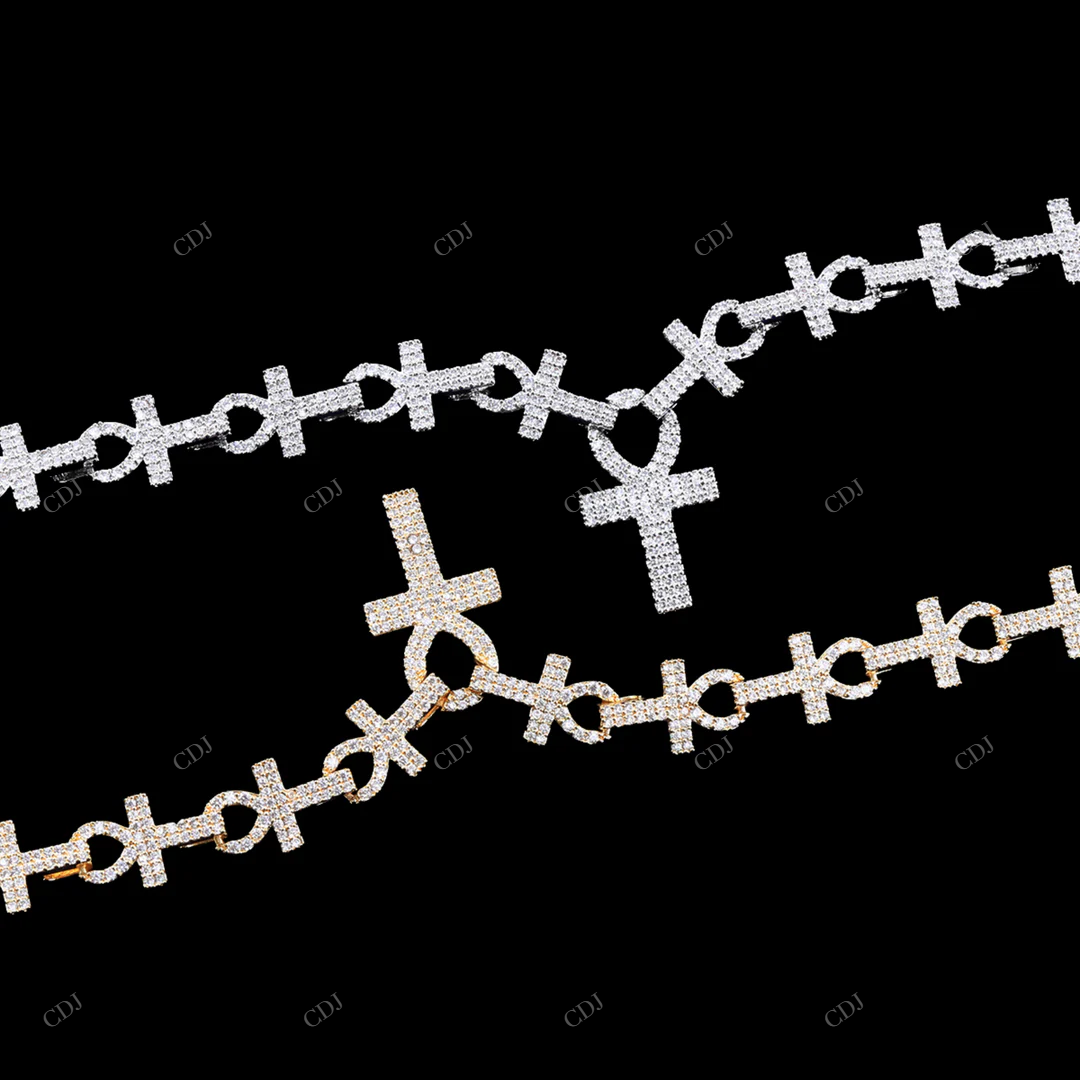 925 Silver Jesus Cross Link Moissanite Chain Chain CustomDiamJewel