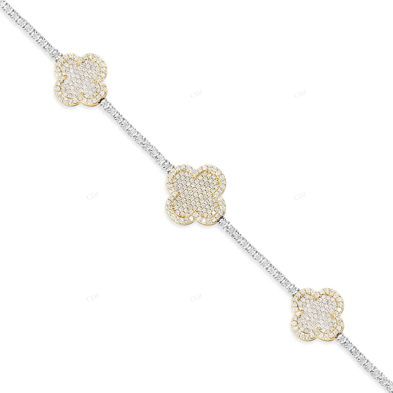 VVS Moissanite Sterling Silver Clover Bracelet For Men And Women CustomDiamJewel