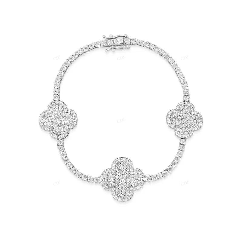VVS Moissanite Sterling Silver Clover Bracelet For Men And Women CustomDiamJewel