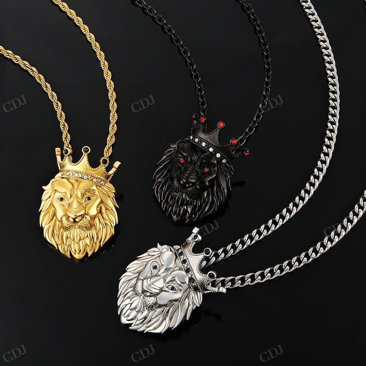Gold Lion Head Crown Pendant hip hop jewelry CustomDiamJewel