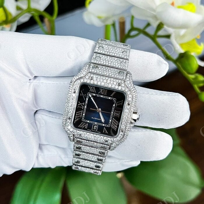 Full White Iced Out Blue Plate Moissanite Watch Wholesaler customdiamjewel
