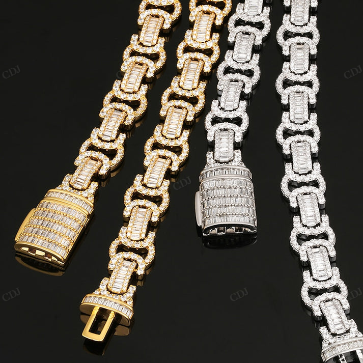 15mm Baguette Byzantine Silver Chain hip hop jewelry CustomDiamJewel