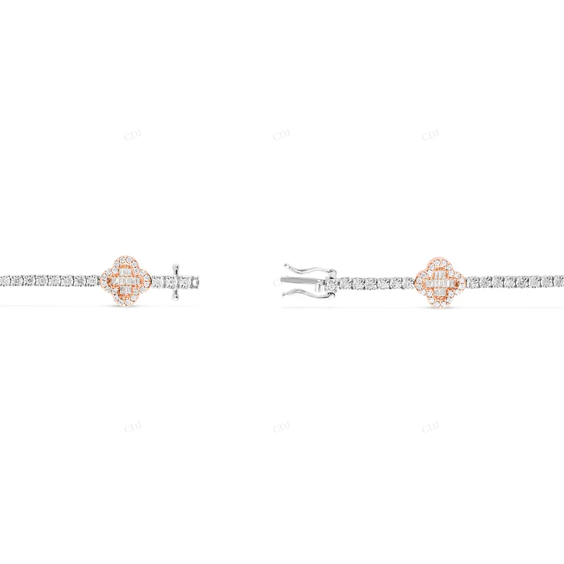 VVS Moissanite Two Tone Rose Gold & White Gold Clover Bracelet CustomDiamJewel