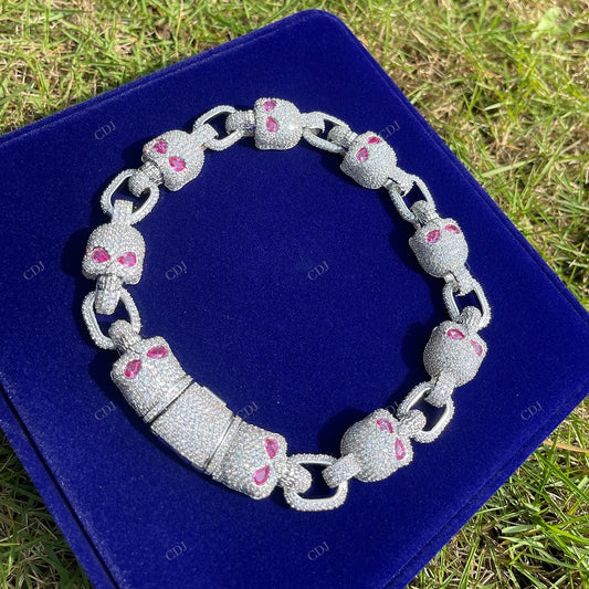 925 Silver VVS Moissanite Skull Link Chain Gift For Mens CustomDiamJewel