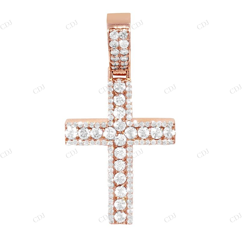 2 Inch Lab Grown Diamond 14K Rose Gold Cross Pendant Hip Hop Pendent CustomDiamJewel