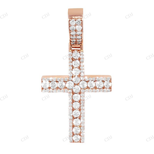 2 Inch Lab Grown Diamond 14K Rose Gold Cross Pendant Hip Hop Pendent CustomDiamJewel