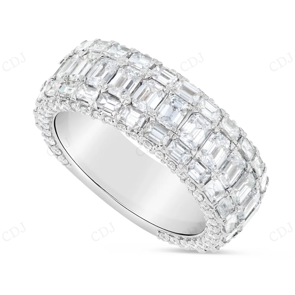Sterling Silver Moissanite Emerald 3/4 Eternity Ring hip hop jewelry CustomDiamJewel