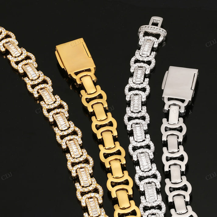 15mm Baguette Byzantine Silver Chain hip hop jewelry CustomDiamJewel