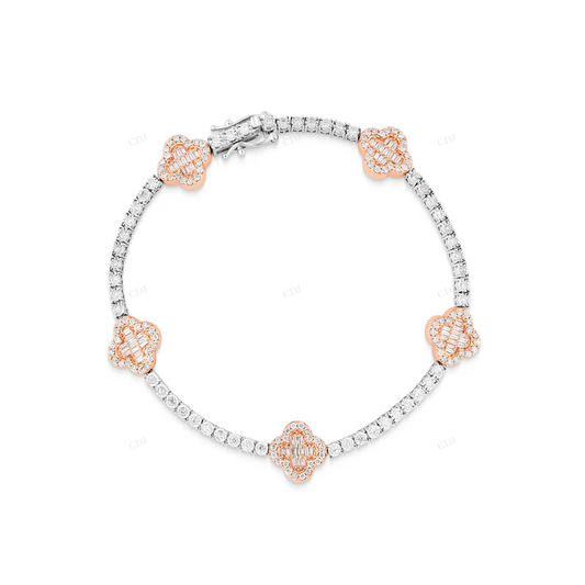VVS Moissanite Two Tone Rose Gold & White Gold Clover Bracelet CustomDiamJewel