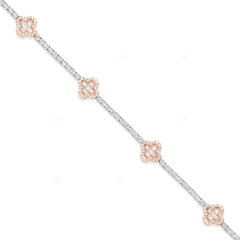 VVS Moissanite Two Tone Rose Gold & White Gold Clover Bracelet CustomDiamJewel