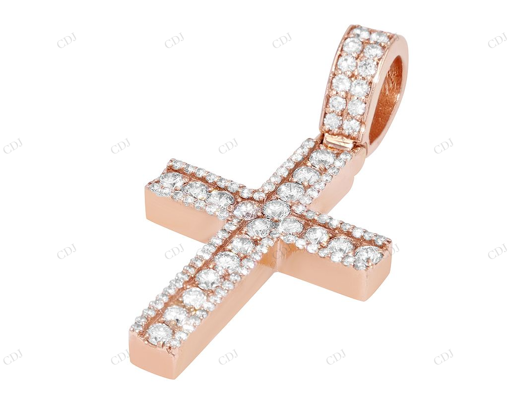 2 Inch Lab Grown Diamond 14K Rose Gold Cross Pendant Hip Hop Pendent CustomDiamJewel