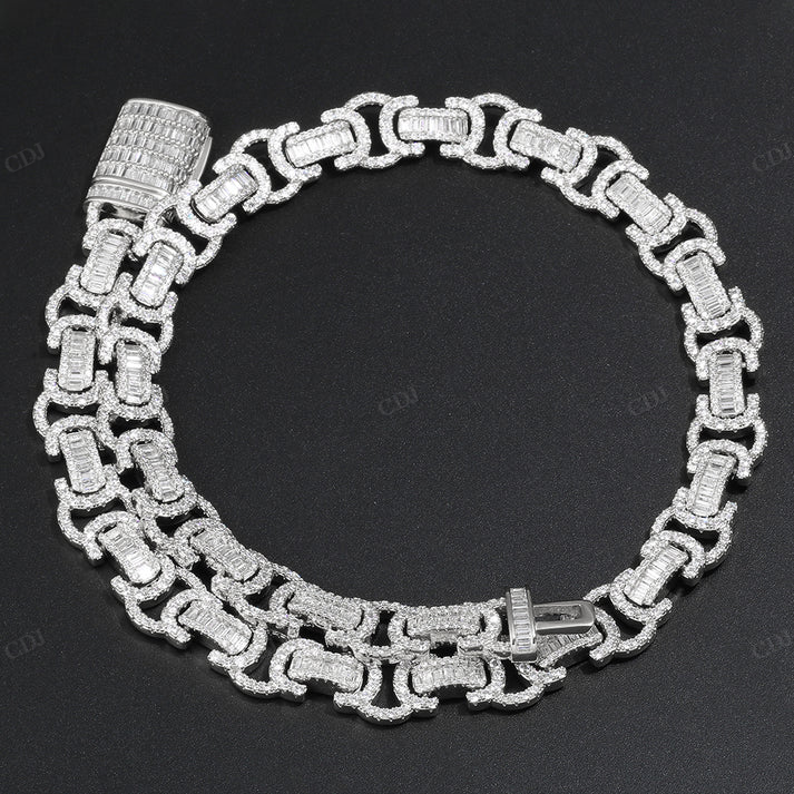 15mm Baguette Byzantine Silver Chain hip hop jewelry CustomDiamJewel