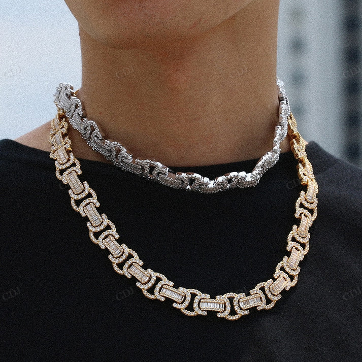 15mm Baguette Byzantine Silver Chain hip hop jewelry CustomDiamJewel
