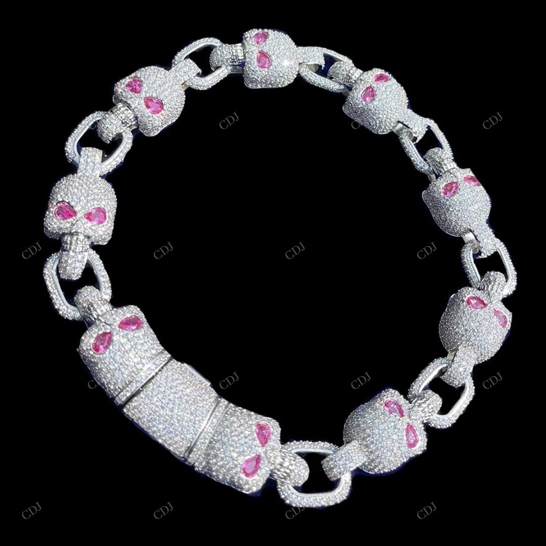 925 Silver VVS Moissanite Skull Link Chain Gift For Mens CustomDiamJewel