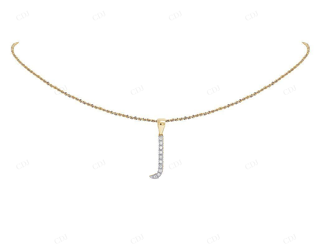 0.20 CTW Natural Diamond 10K Gold J Letter Pendant CustomDiamJewel