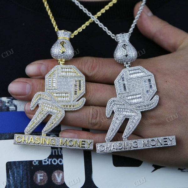 Hip Hop Moissanite Baguette Chasing money Two Tone Pendant hip hop jewelry CustomDiamJewel