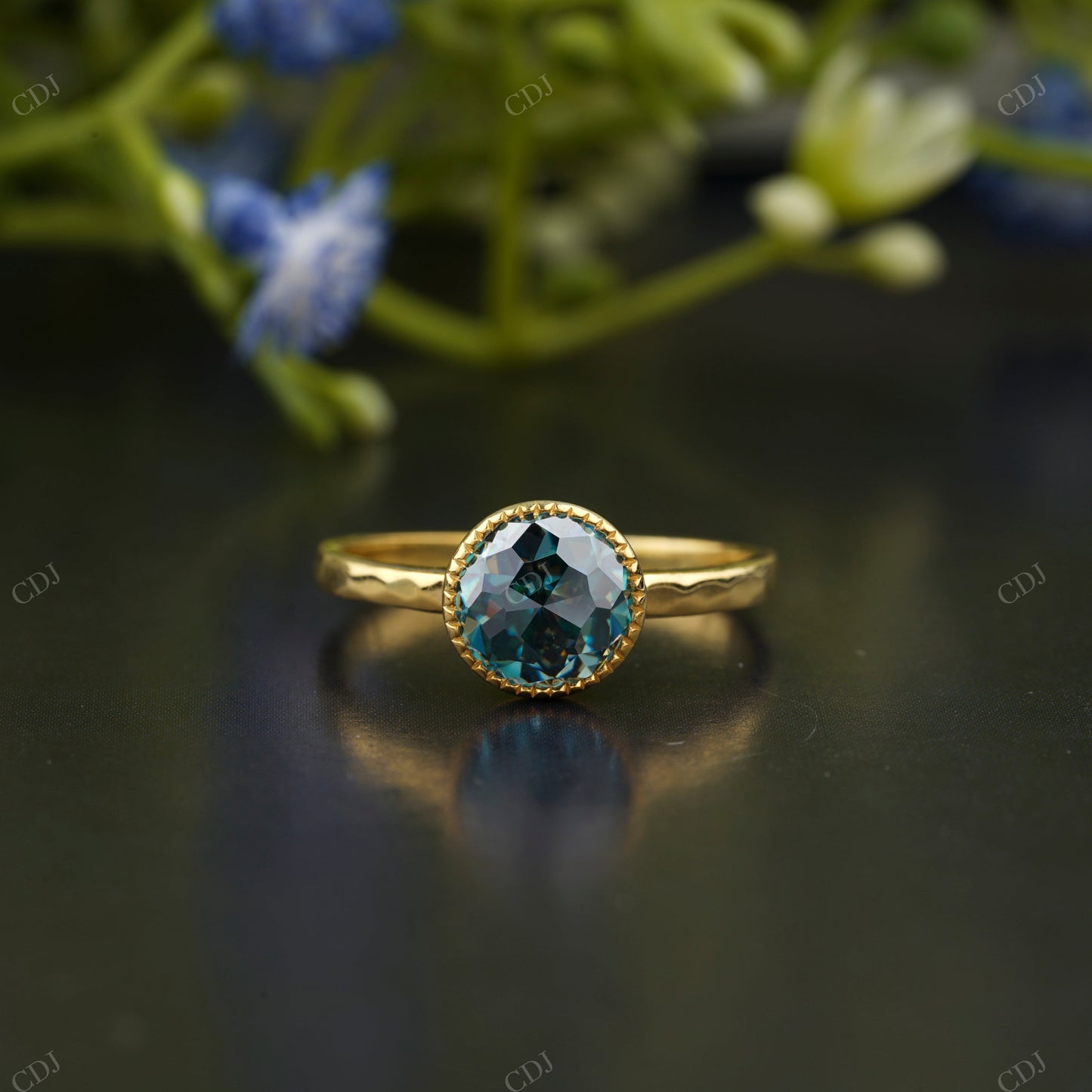 Round Cut Blue Gemstone Cocktail Ring
