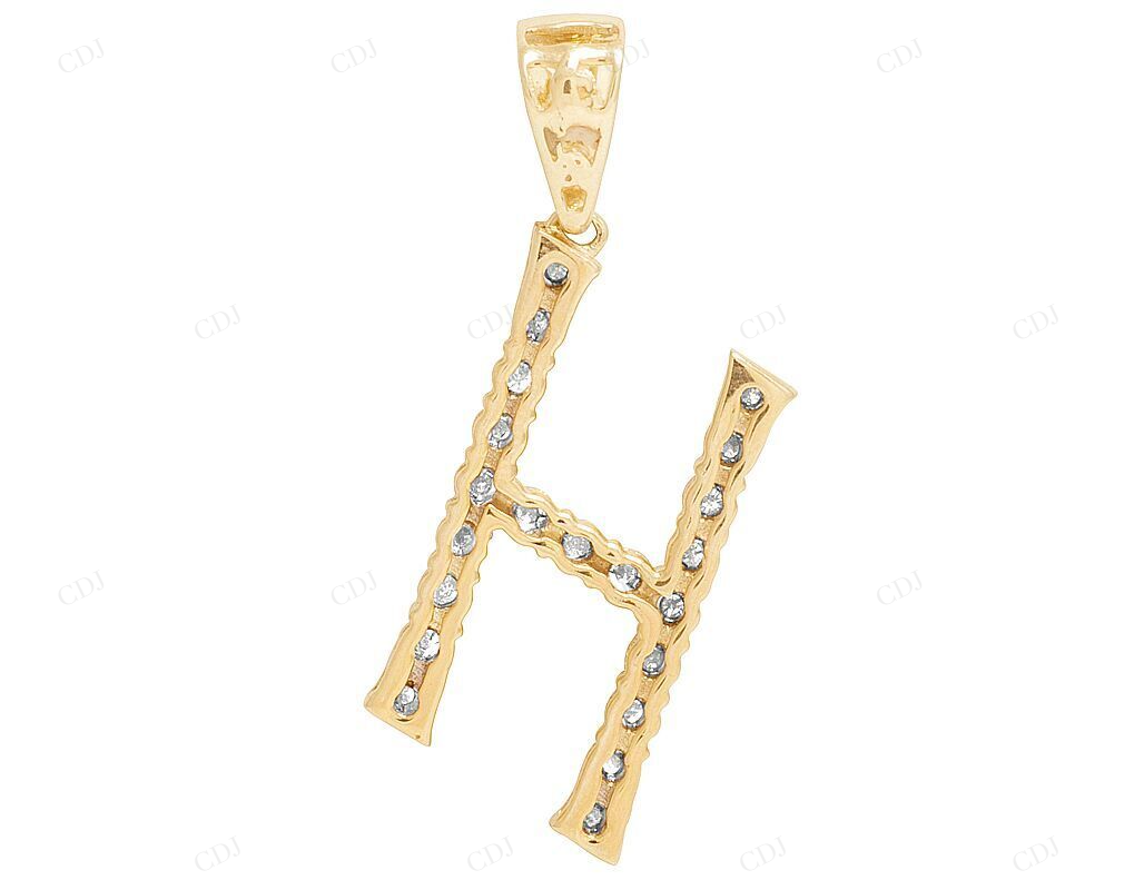 1.3" Custom Natural Diamond 10K Gold H Letter Pendant CustomDiamJewel