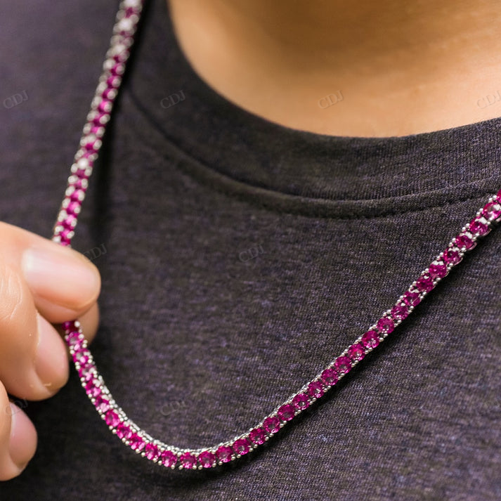 3mm Iced Out Ruby Diamond Tennis Chain hip hop jewelry CustomDiamJewel