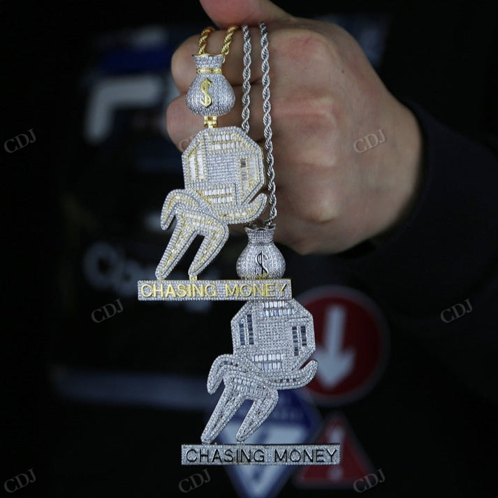 Hip Hop Moissanite Baguette Chasing money Two Tone Pendant hip hop jewelry CustomDiamJewel