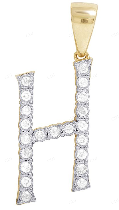 1.3" Custom Natural Diamond 10K Gold H Letter Pendant CustomDiamJewel