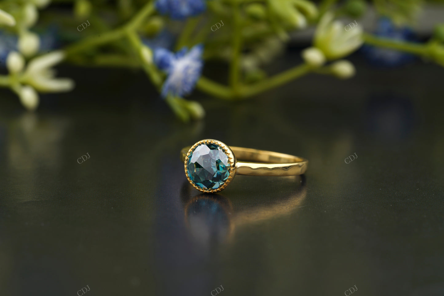 Round Cut Blue Gemstone Cocktail Ring