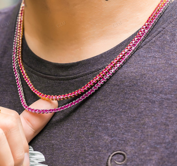 3mm Iced Out Ruby Diamond Tennis Chain hip hop jewelry CustomDiamJewel