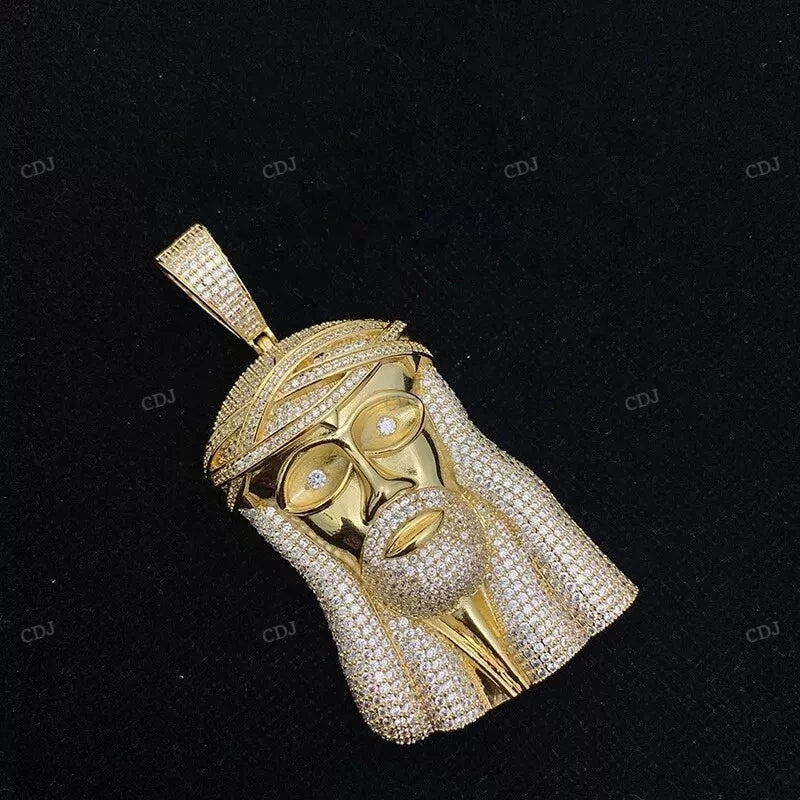 Hip Hop Fully Iced Out Sterling Silver Jesus Pendant hip hop jewelry CustomDiamJewel
