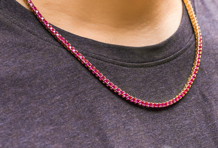 3mm Iced Out Ruby Diamond Tennis Chain hip hop jewelry CustomDiamJewel