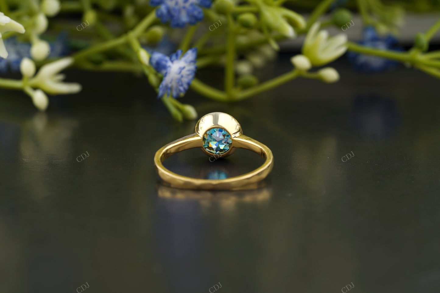 Round Cut Blue Gemstone Cocktail Ring