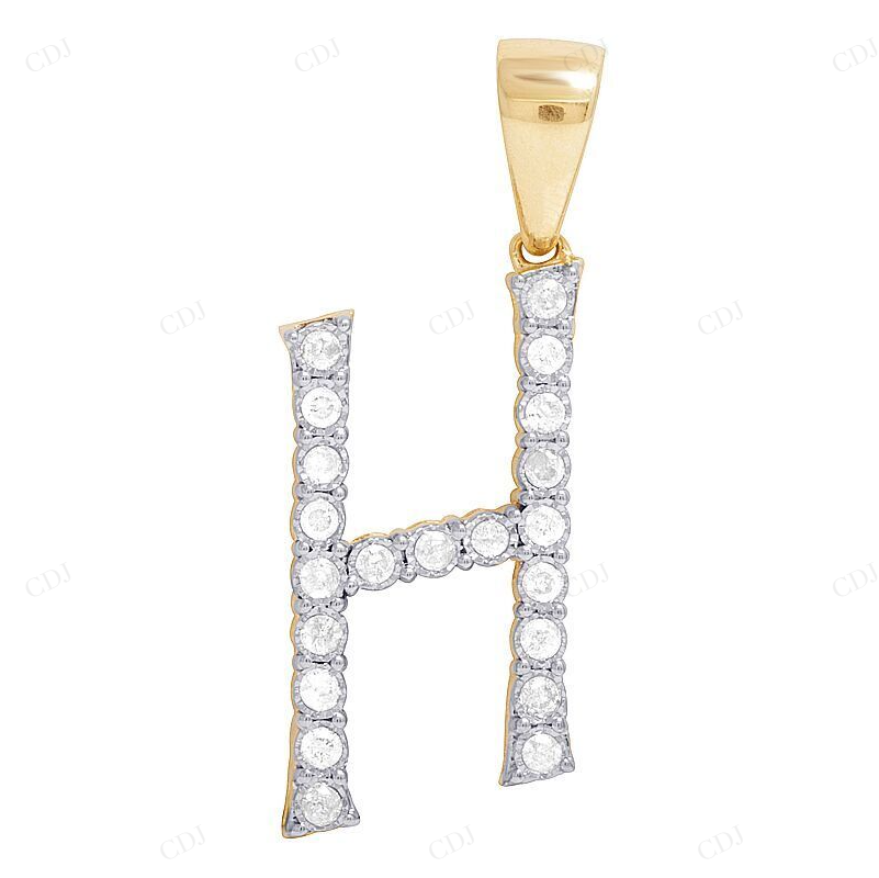1.3" Custom Natural Diamond 10K Gold H Letter Pendant CustomDiamJewel