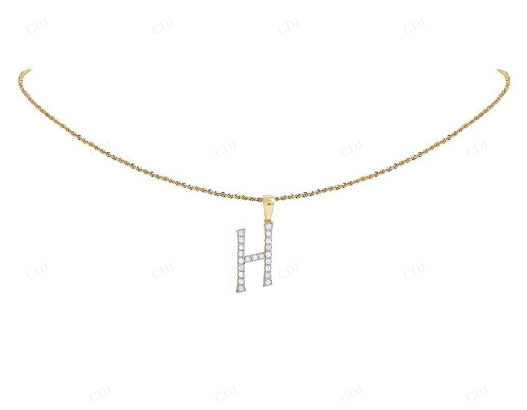 1.3" Custom Natural Diamond 10K Gold H Letter Pendant CustomDiamJewel