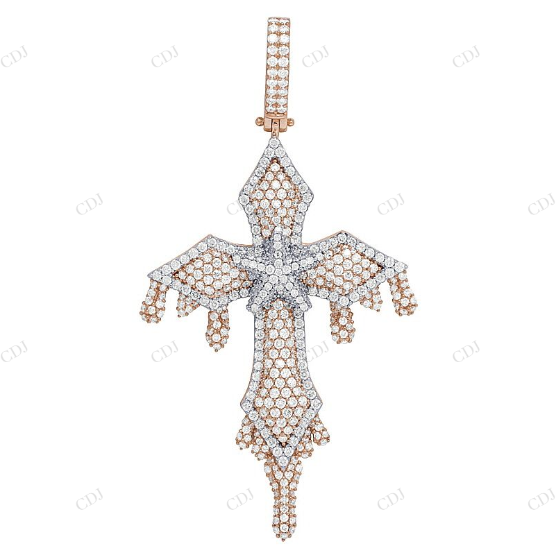 3.25 Inch 10K Two Tone Lab Grown Diamond Dripping Cross Pendant Hip Hop Pendent CustomDiamJewel