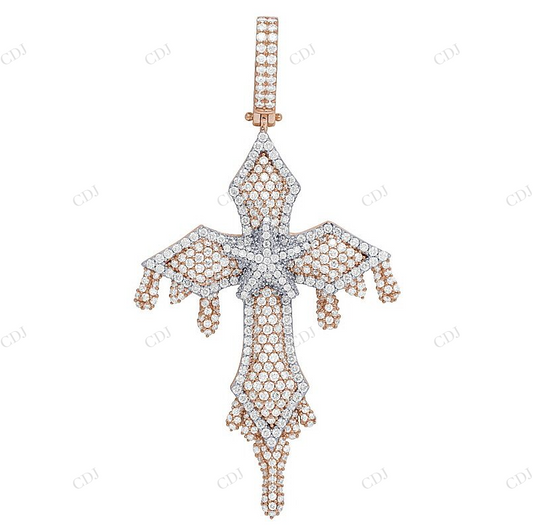3.25 Inch 10K Two Tone Lab Grown Diamond Dripping Cross Pendant Hip Hop Pendent CustomDiamJewel
