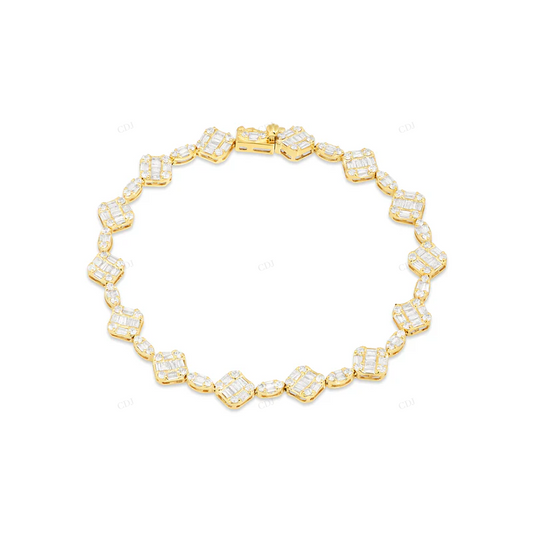 Baguette Cut VVS Moissanite 14K Yellow Gold Tennis Bracelet CustomDiamJewel