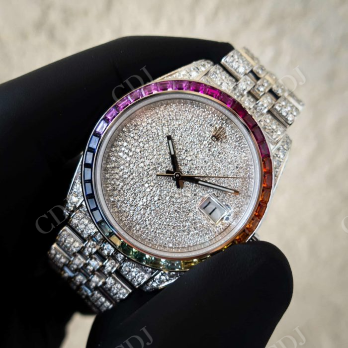 Wholesaler Customized Rolex Baguette Round Moissanite Watch customdiamjewel