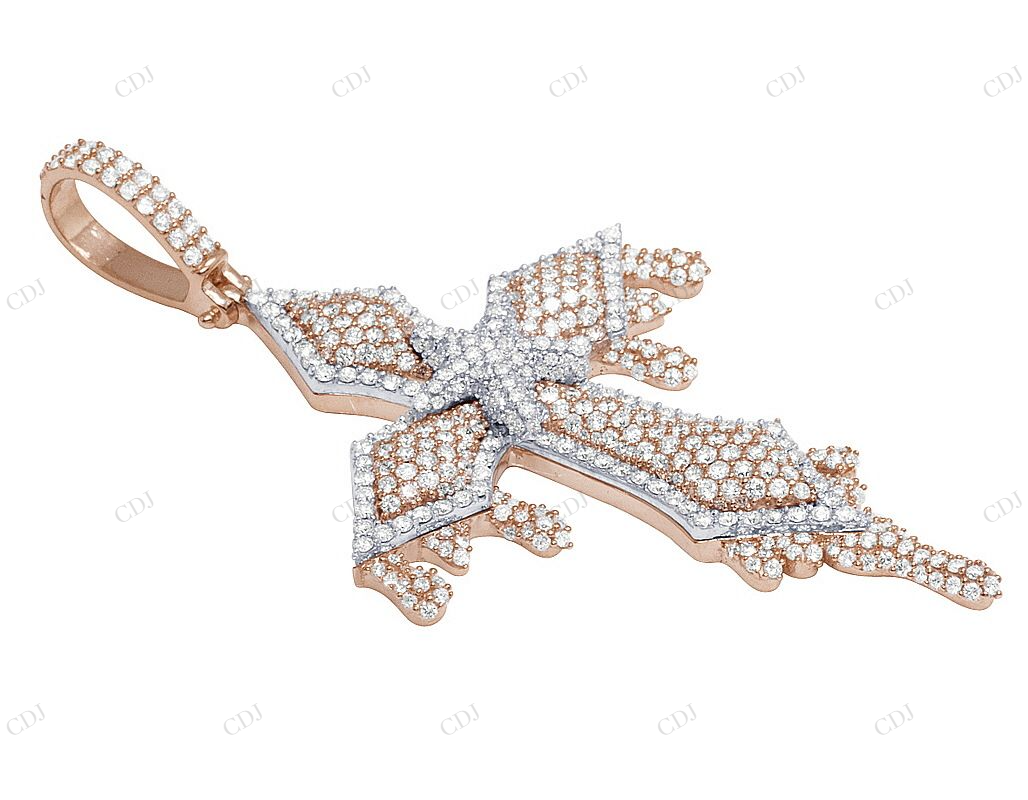 3.25 Inch 10K Two Tone Lab Grown Diamond Dripping Cross Pendant Hip Hop Pendent CustomDiamJewel